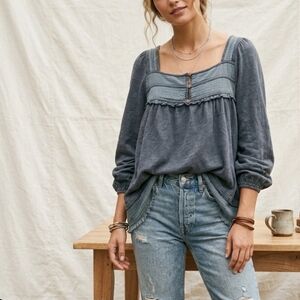 Oli & Hali Blouse Top Size Small Oversize Blue 100% Cotton Gauze Accents